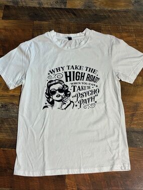 White Tee with Black Retro 'Psycho Path' Graphic (S)